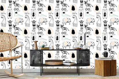 Wallpaper For Children - Wild Animals In Scandinavian Style