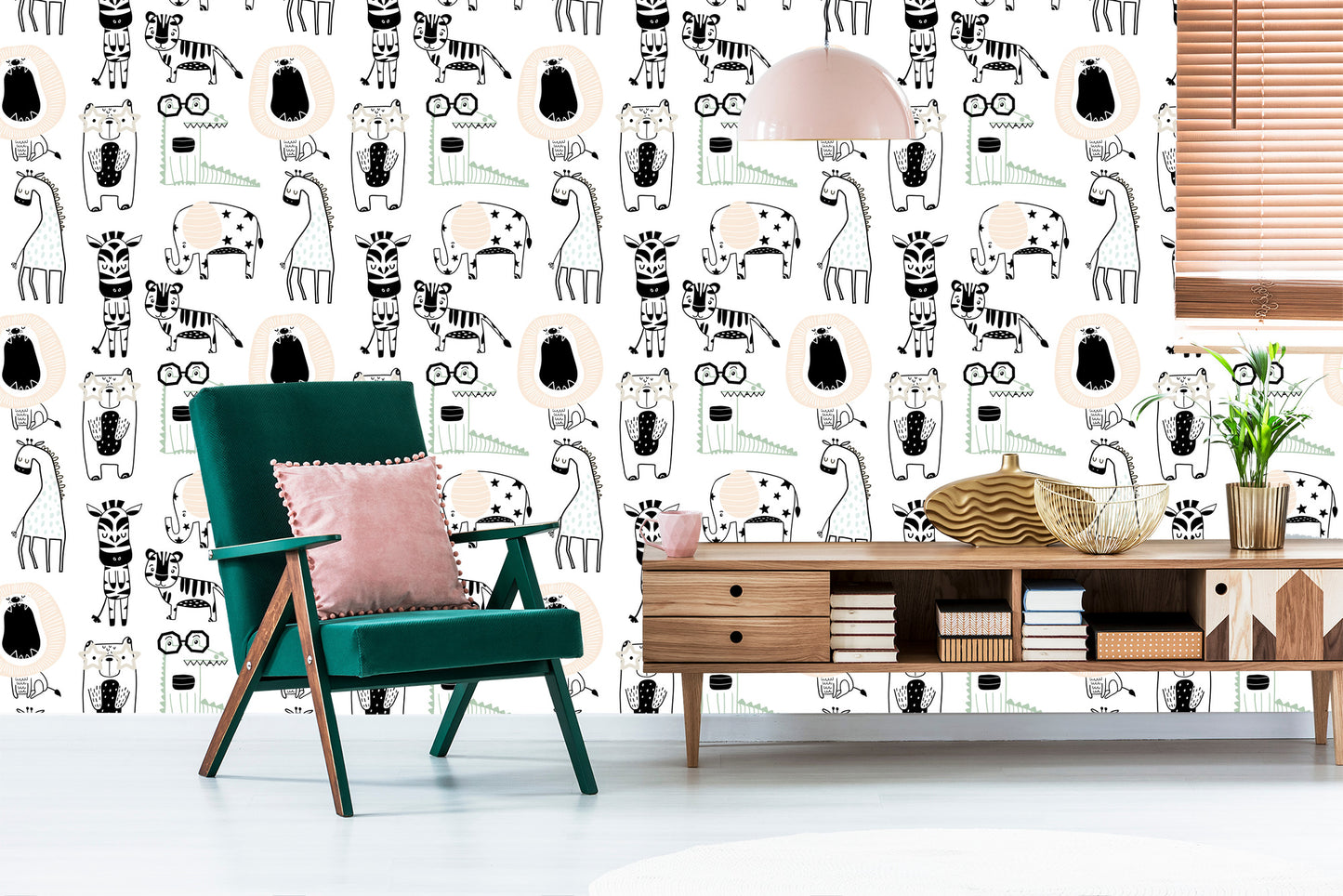 Wallpaper For Children - Wild Animals In Scandinavian Style