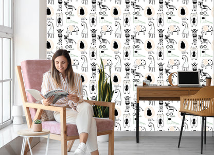 Wallpaper For Children - Wild Animals In Scandinavian Style
