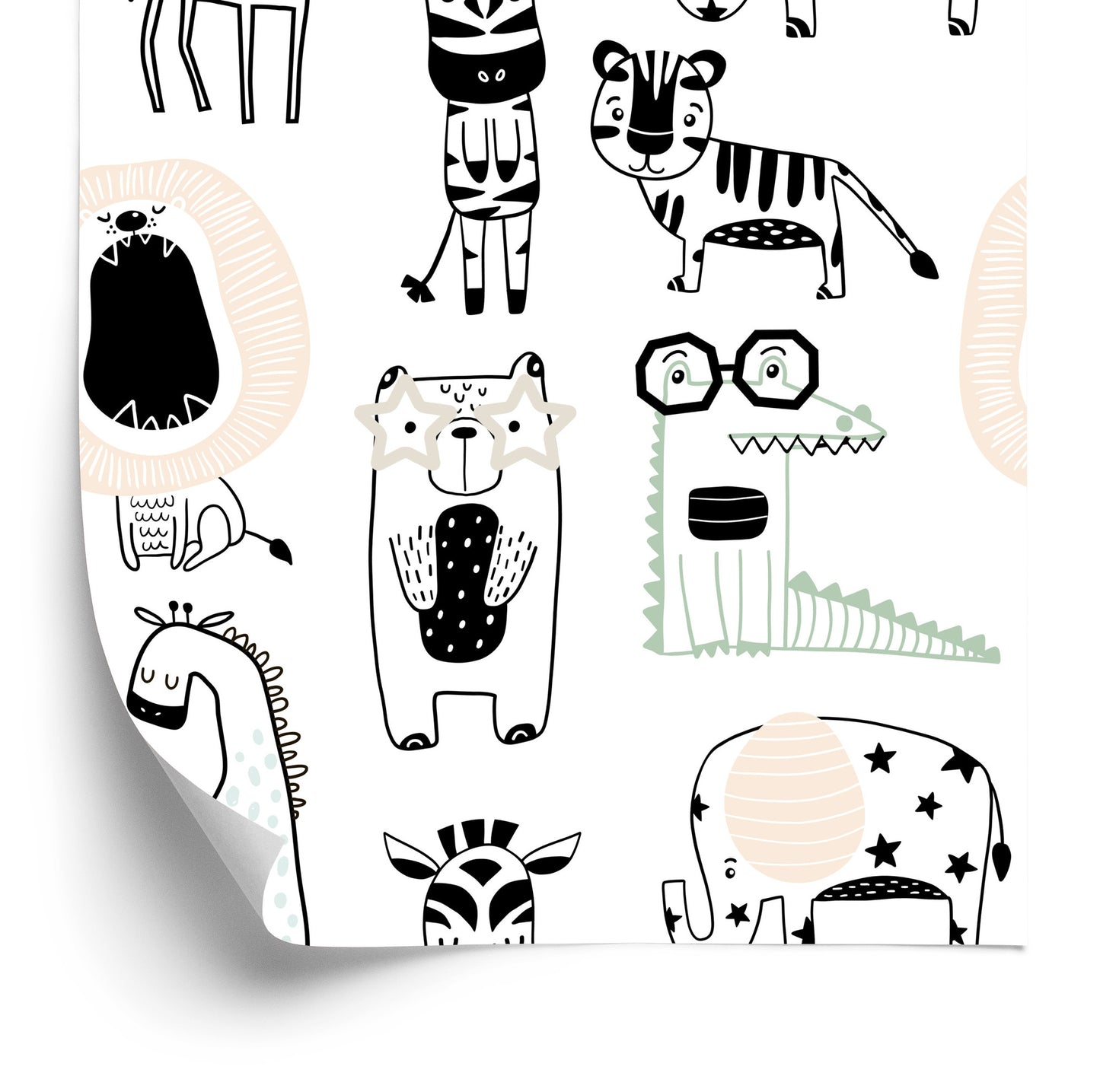 Wallpaper For Children - Wild Animals In Scandinavian Style