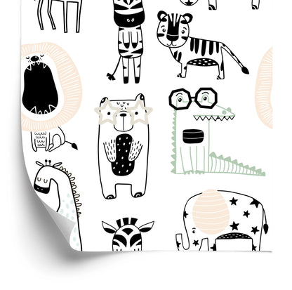 Wallpaper For Children - Wild Animals In Scandinavian Style