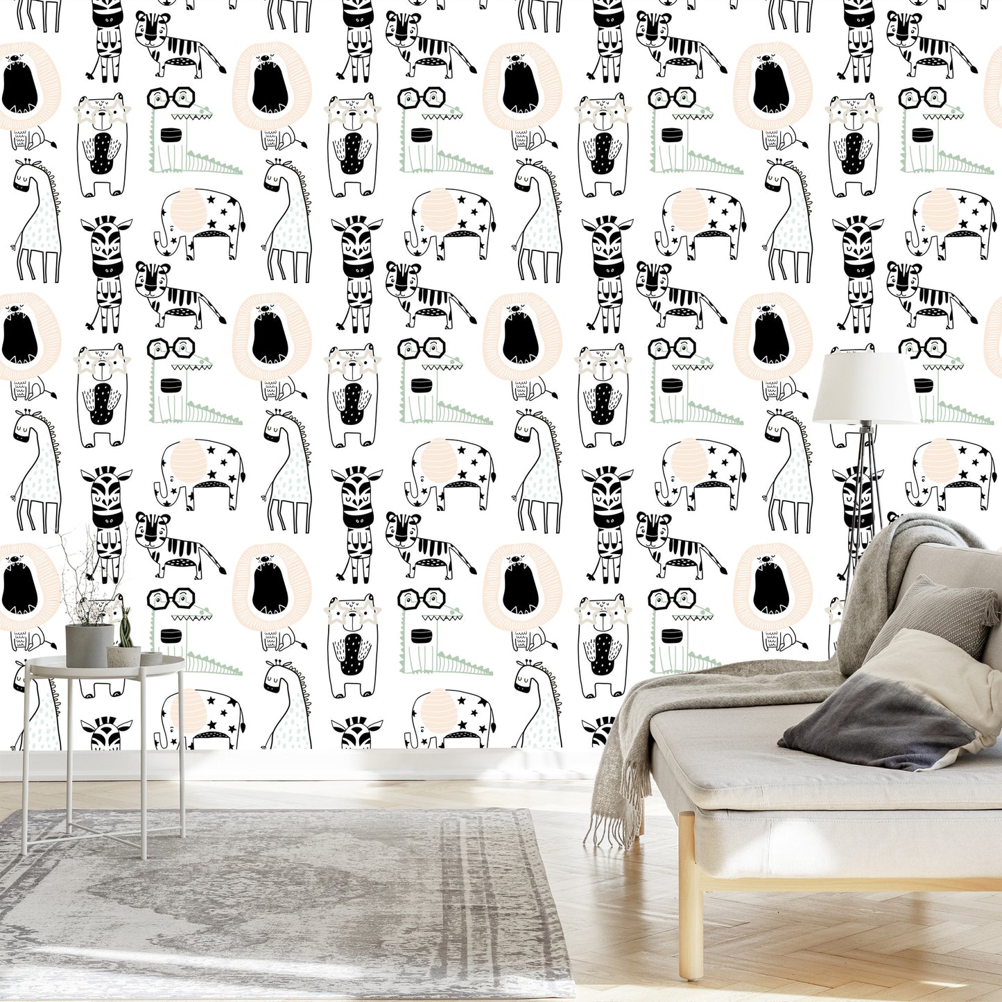 Wallpaper For Children - Wild Animals In Scandinavian Style