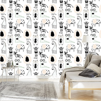 Wallpaper For Children - Wild Animals In Scandinavian Style