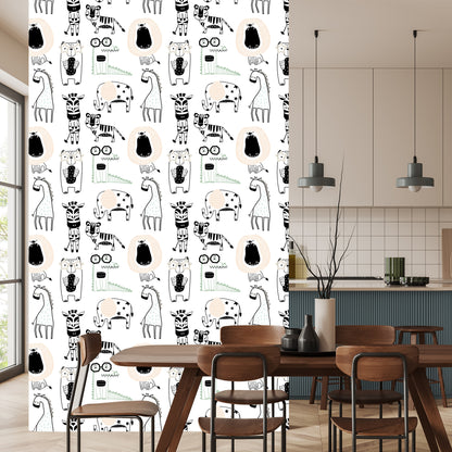 Wallpaper For Children - Wild Animals In Scandinavian Style