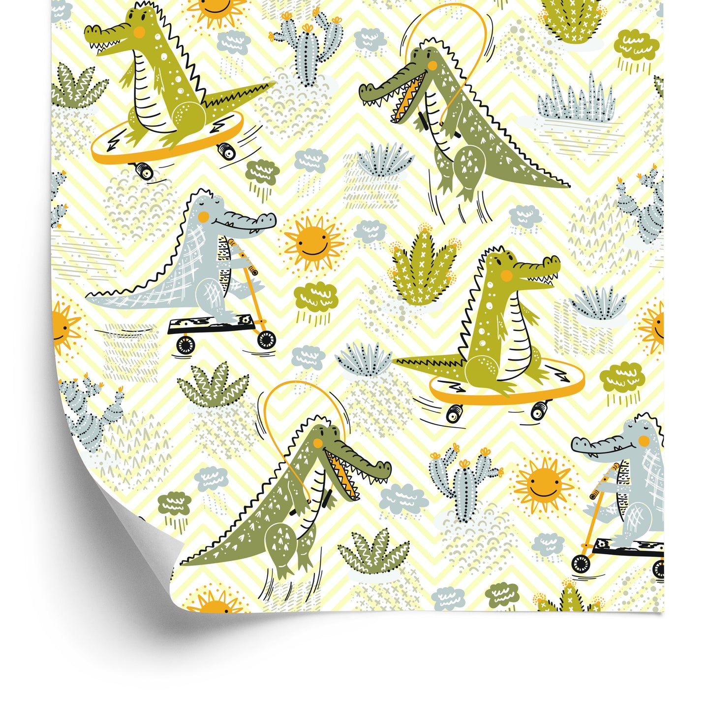 Wallpaper For Kids, Crocodiles, Cacti, Skateboards