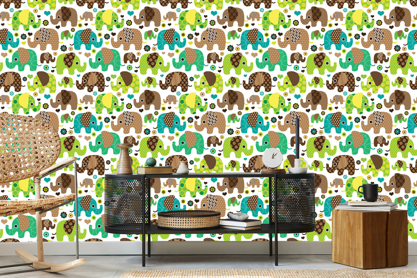 Wallpaper For Children, Elephants, Animals, Flowers, Hearts
