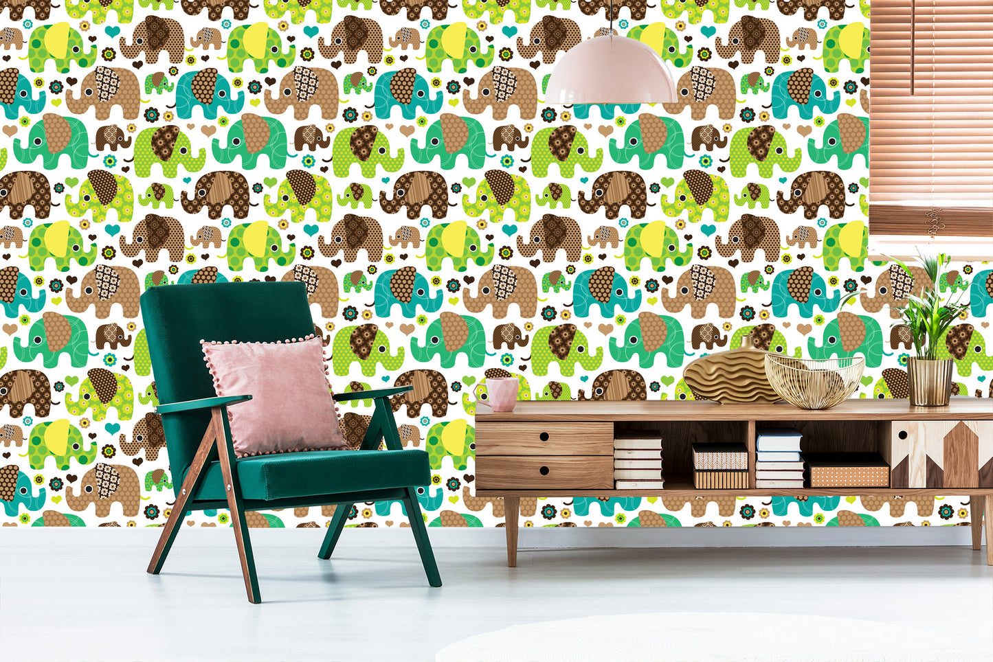 Wallpaper For Children, Elephants, Animals, Flowers, Hearts