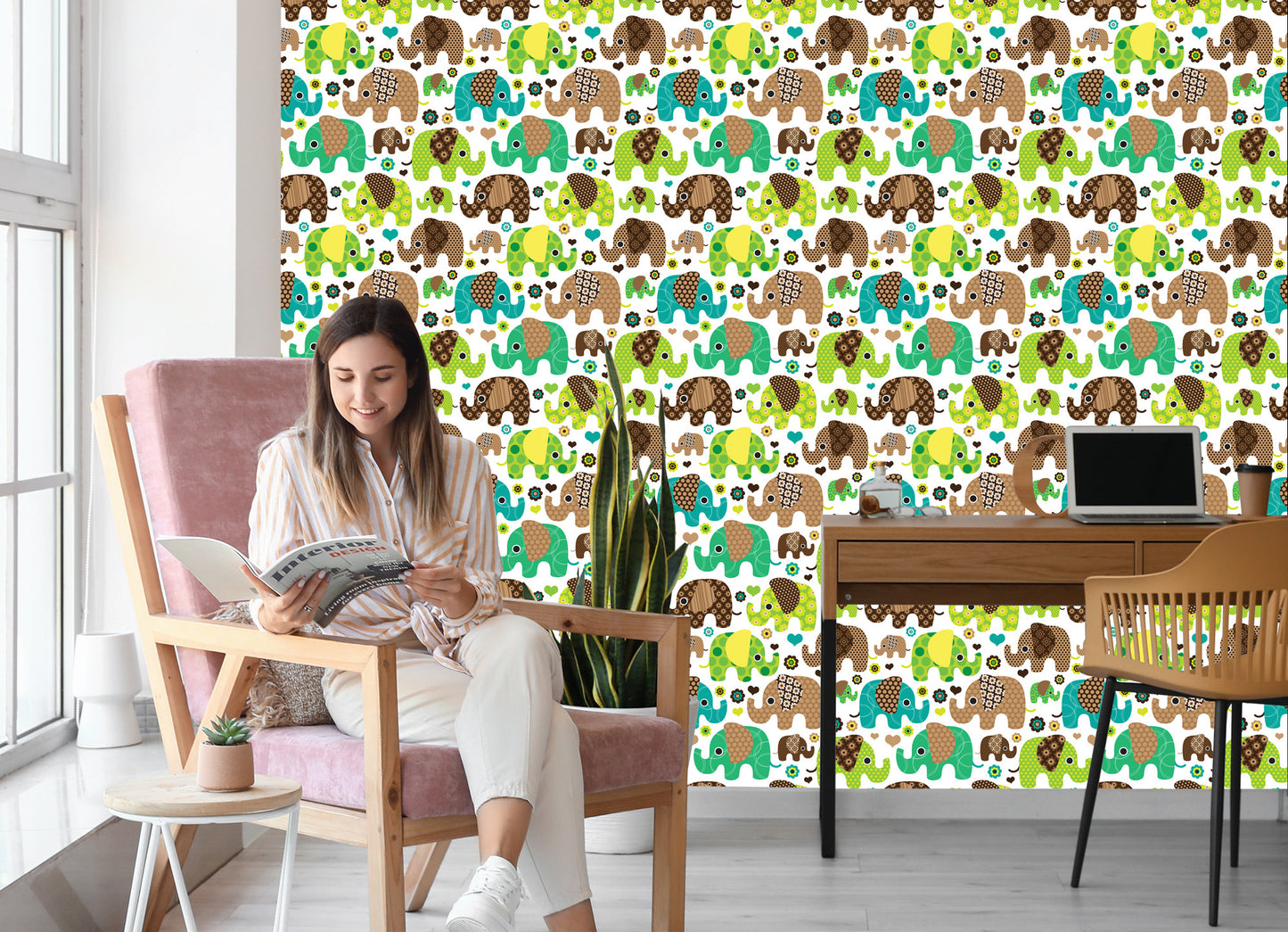 Wallpaper For Children, Elephants, Animals, Flowers, Hearts