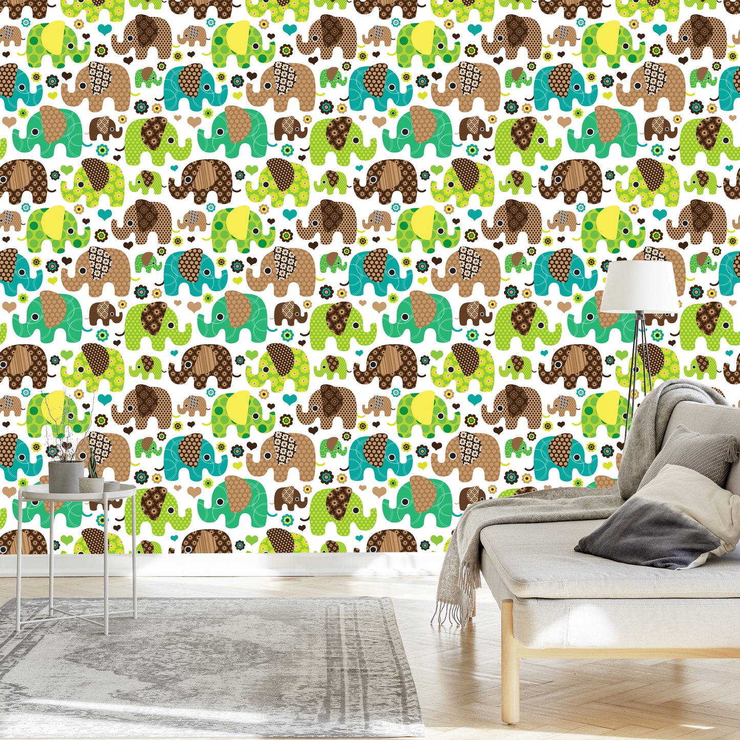 Wallpaper For Children, Elephants, Animals, Flowers, Hearts