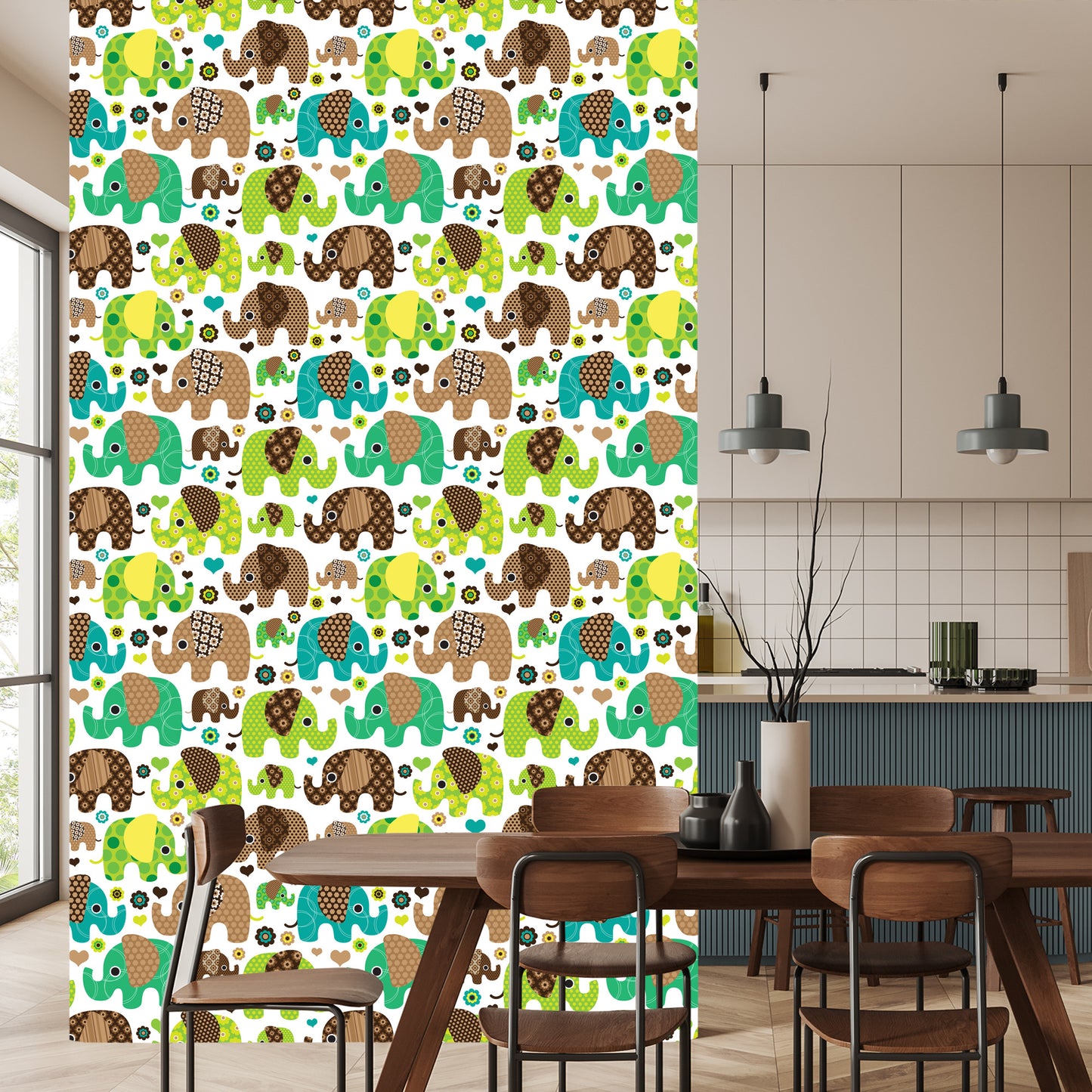 Wallpaper For Children, Elephants, Animals, Flowers, Hearts