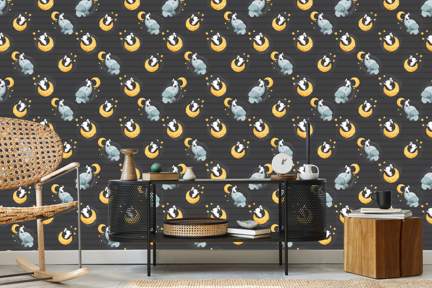 Wallpaper Elephants And Bunnies Among The Stars And Moons