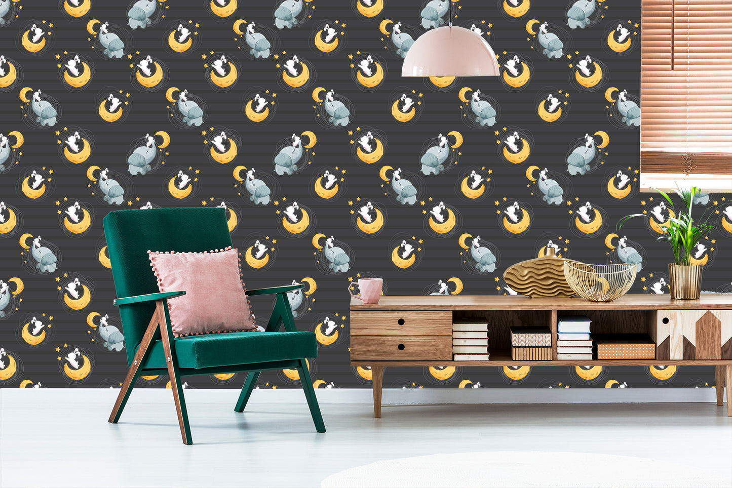 Wallpaper Elephants And Bunnies Among The Stars And Moons