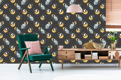 Wallpaper Elephants And Bunnies Among The Stars And Moons