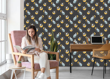 Wallpaper Elephants And Bunnies Among The Stars And Moons