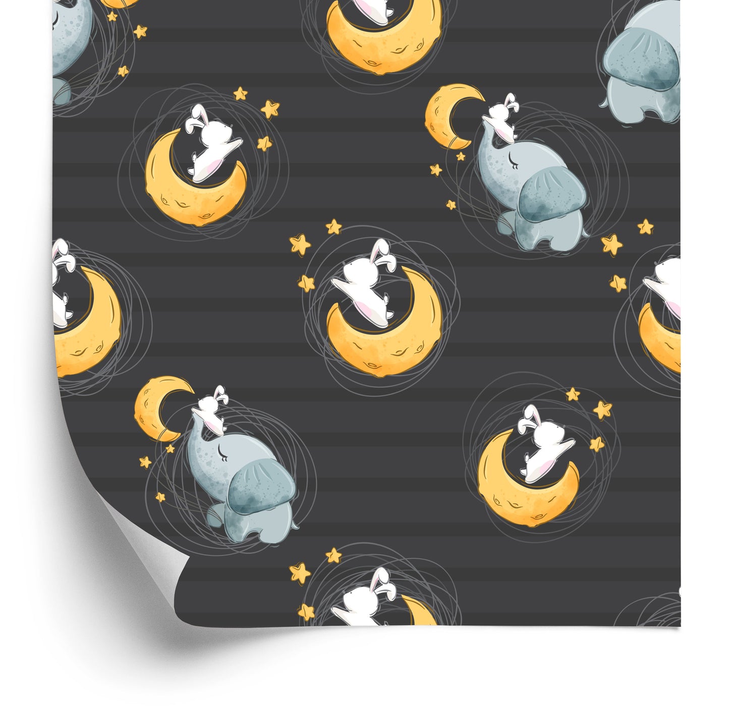 Wallpaper Elephants And Bunnies Among The Stars And Moons