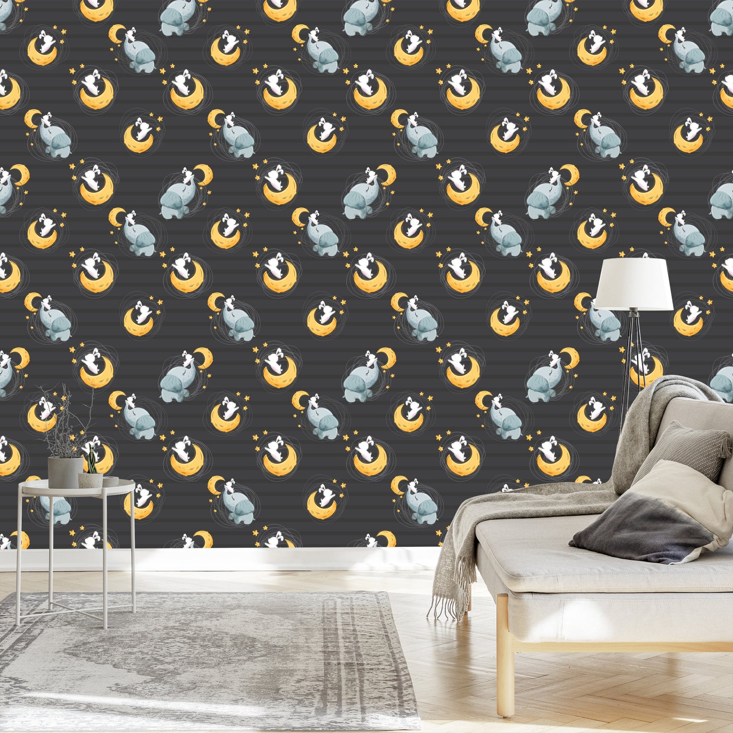 Wallpaper Elephants And Bunnies Among The Stars And Moons
