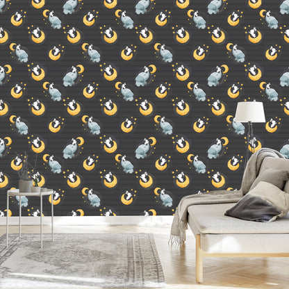 Wallpaper Elephants And Bunnies Among The Stars And Moons