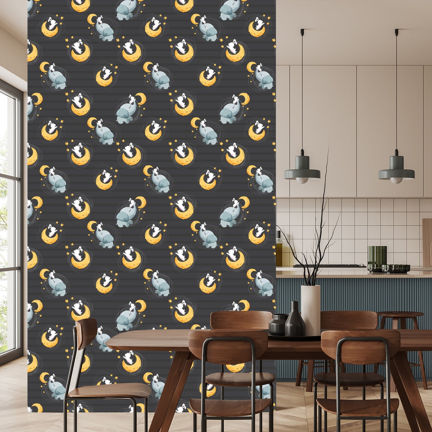 Wallpaper Elephants And Bunnies Among The Stars And Moons
