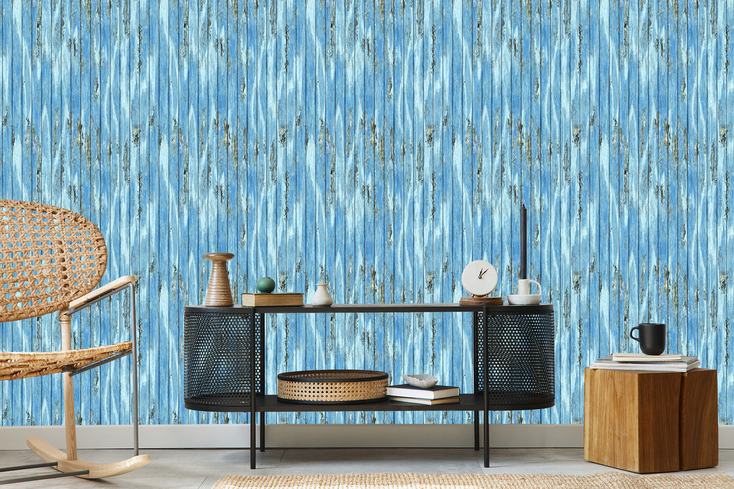 Wallpaper Blue Wooden Planks In Vintage Style