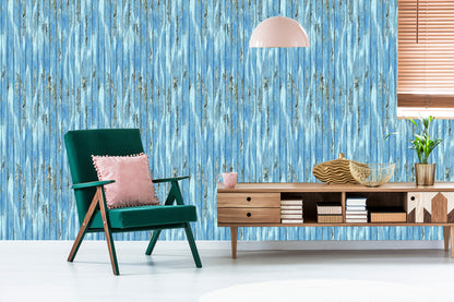 Wallpaper Blue Wooden Planks In Vintage Style