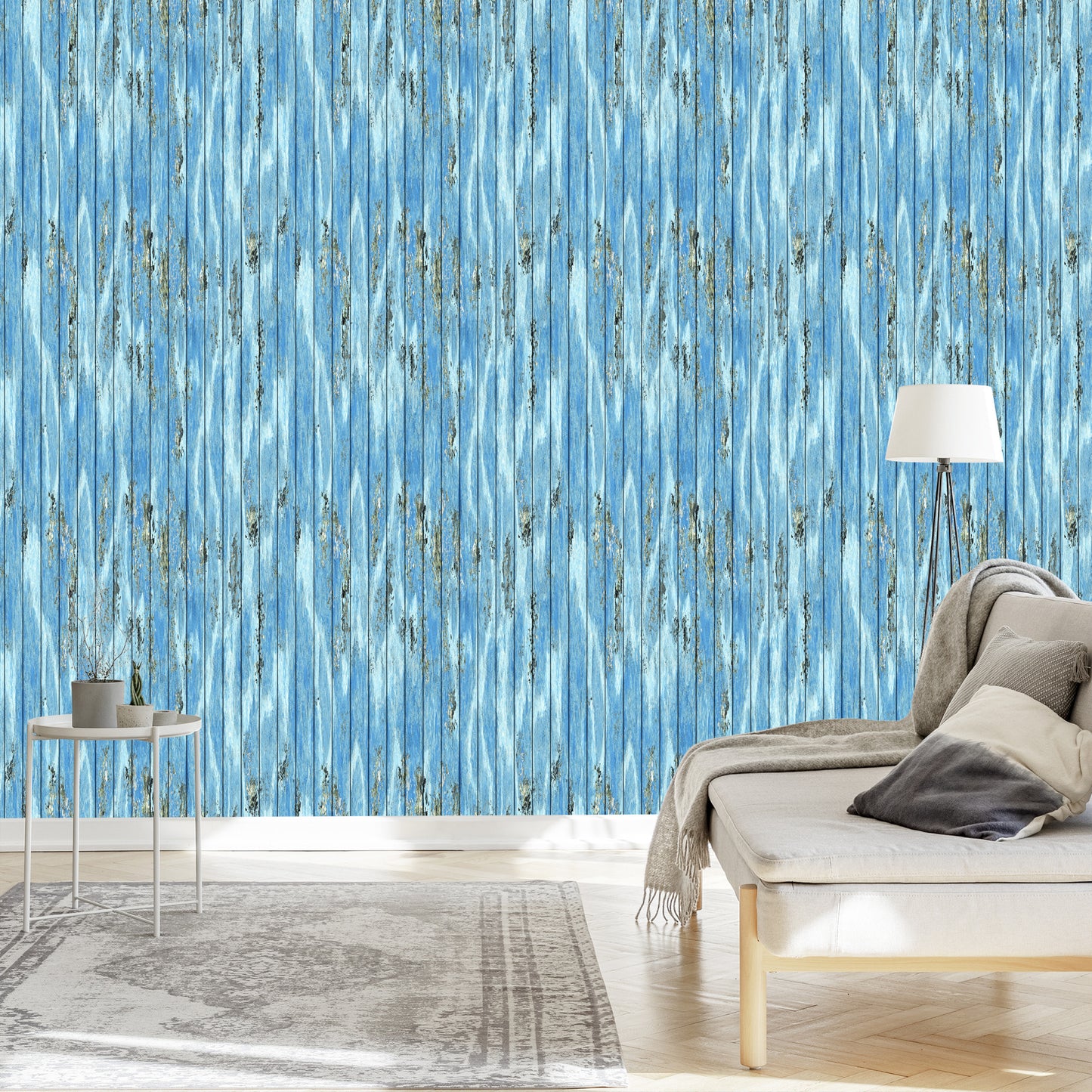 Wallpaper Blue Wooden Planks In Vintage Style
