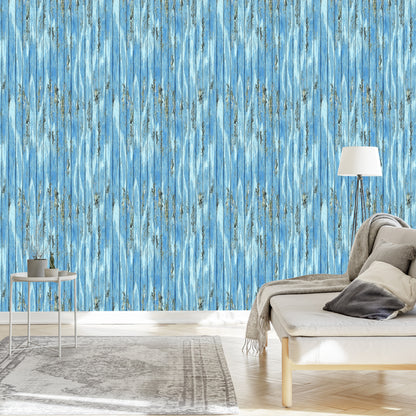 Wallpaper Blue Wooden Planks In Vintage Style