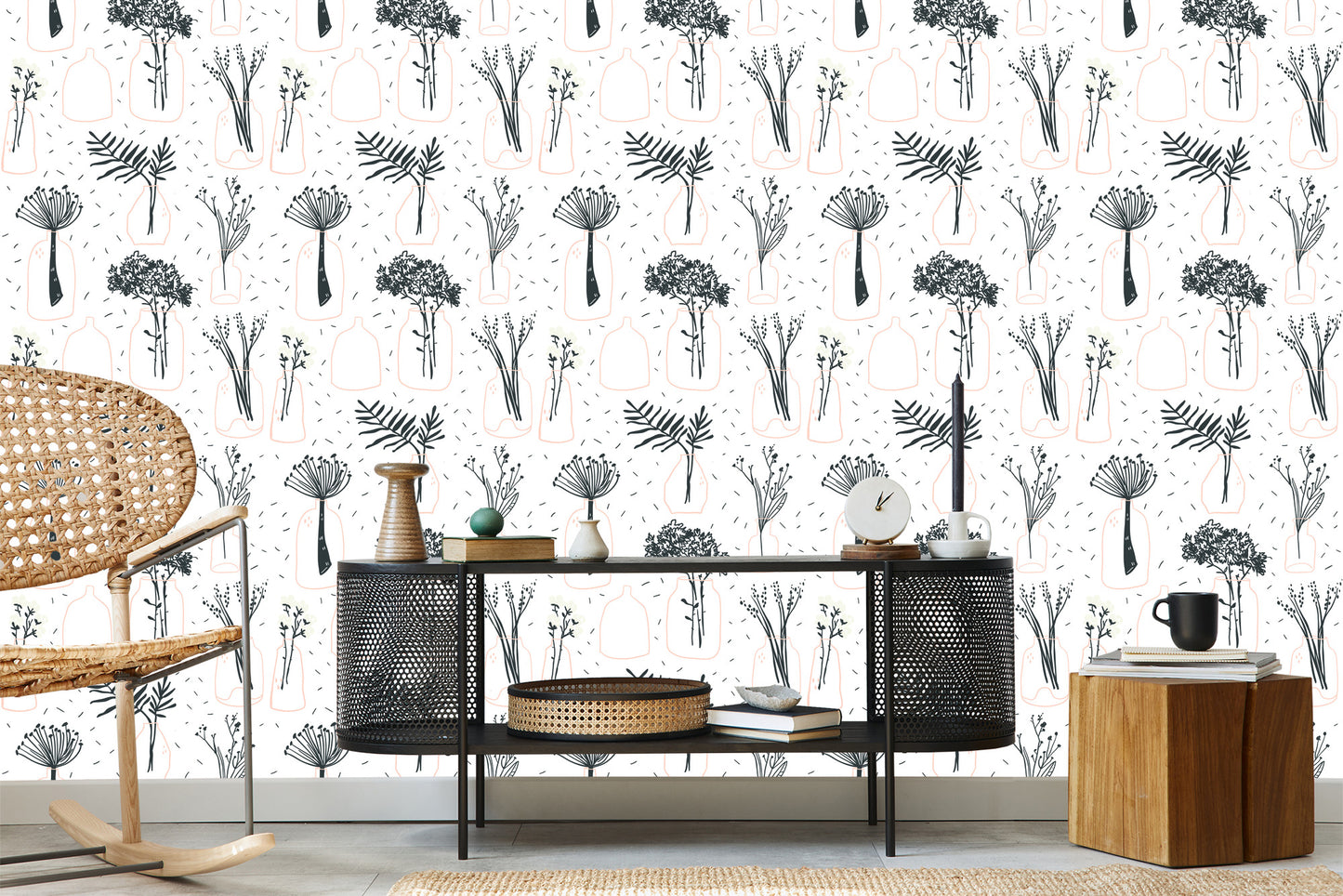 Wallpaper For The Office Of Plants, Flowers, Scandinavian Style