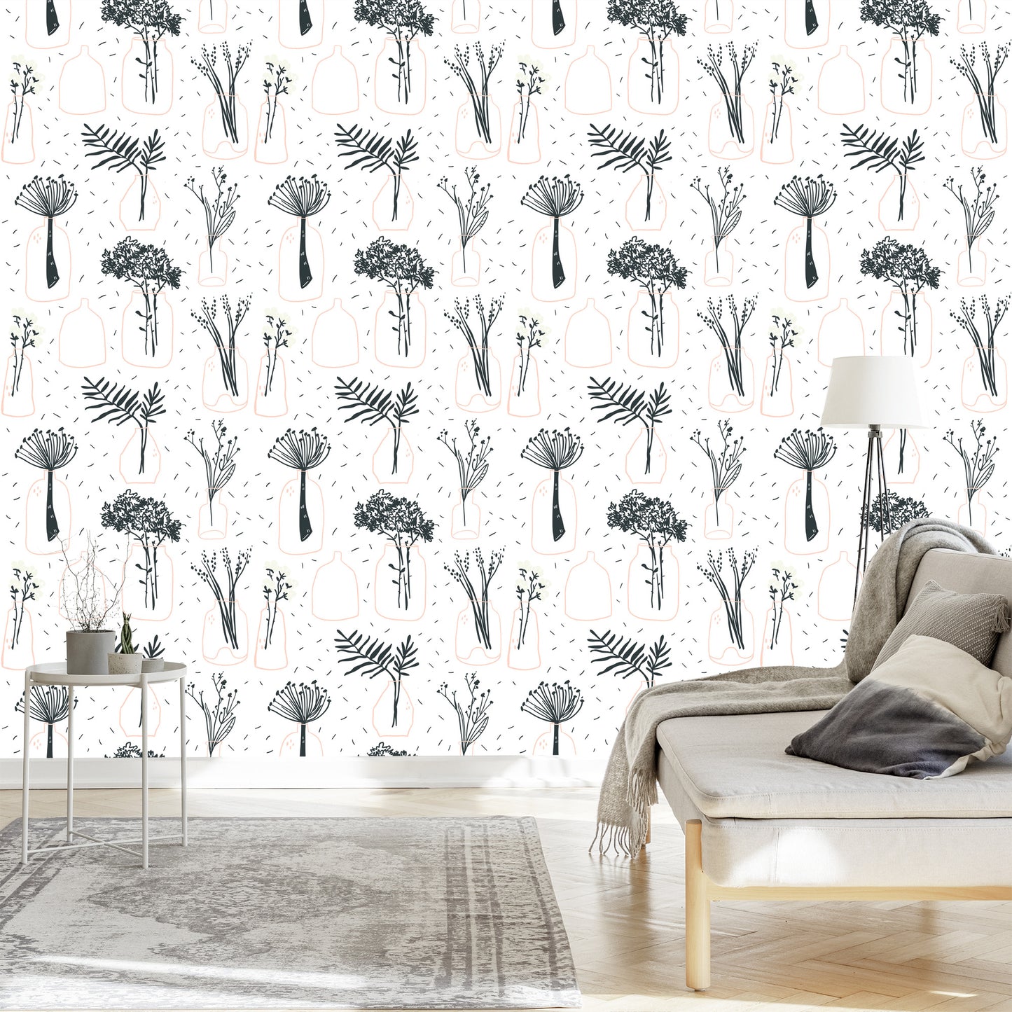 Wallpaper For The Office Of Plants, Flowers, Scandinavian Style