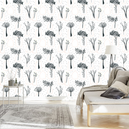 Wallpaper For The Office Of Plants, Flowers, Scandinavian Style