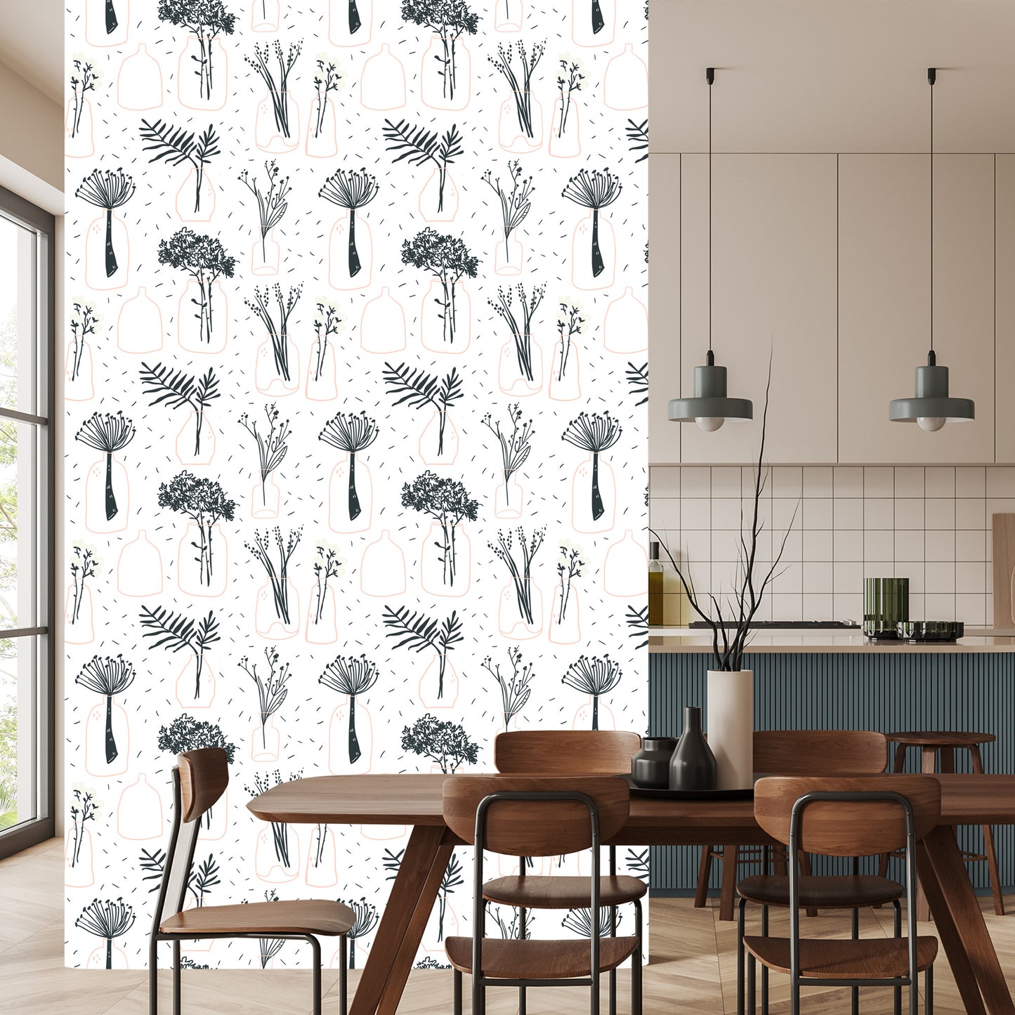 Wallpaper For The Office Of Plants, Flowers, Scandinavian Style