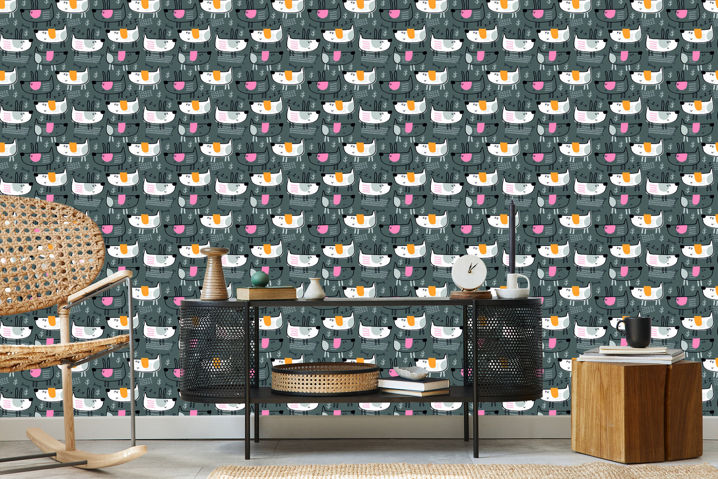 Wallpaper Dogs In Scandinavian Style Children's Room