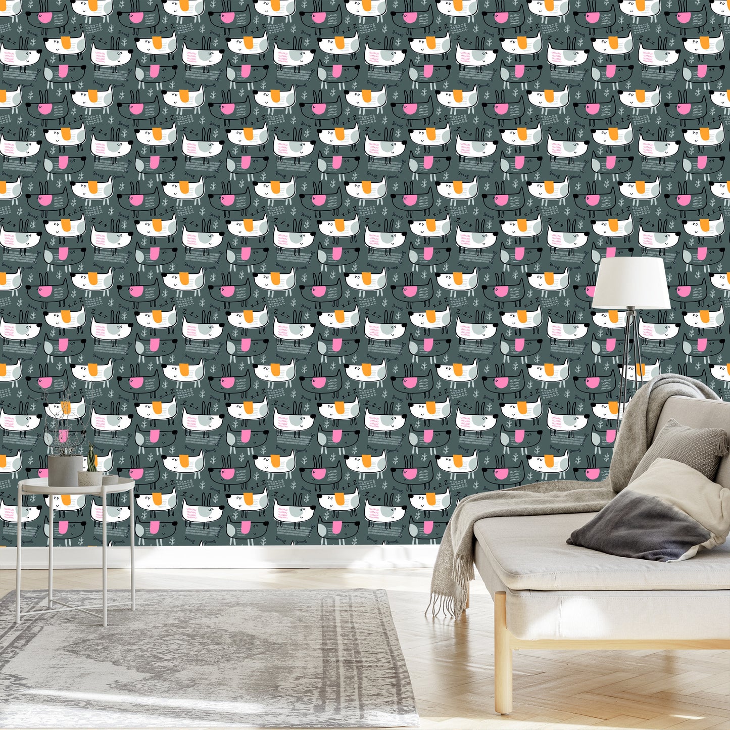 Wallpaper Dogs In Scandinavian Style Children's Room