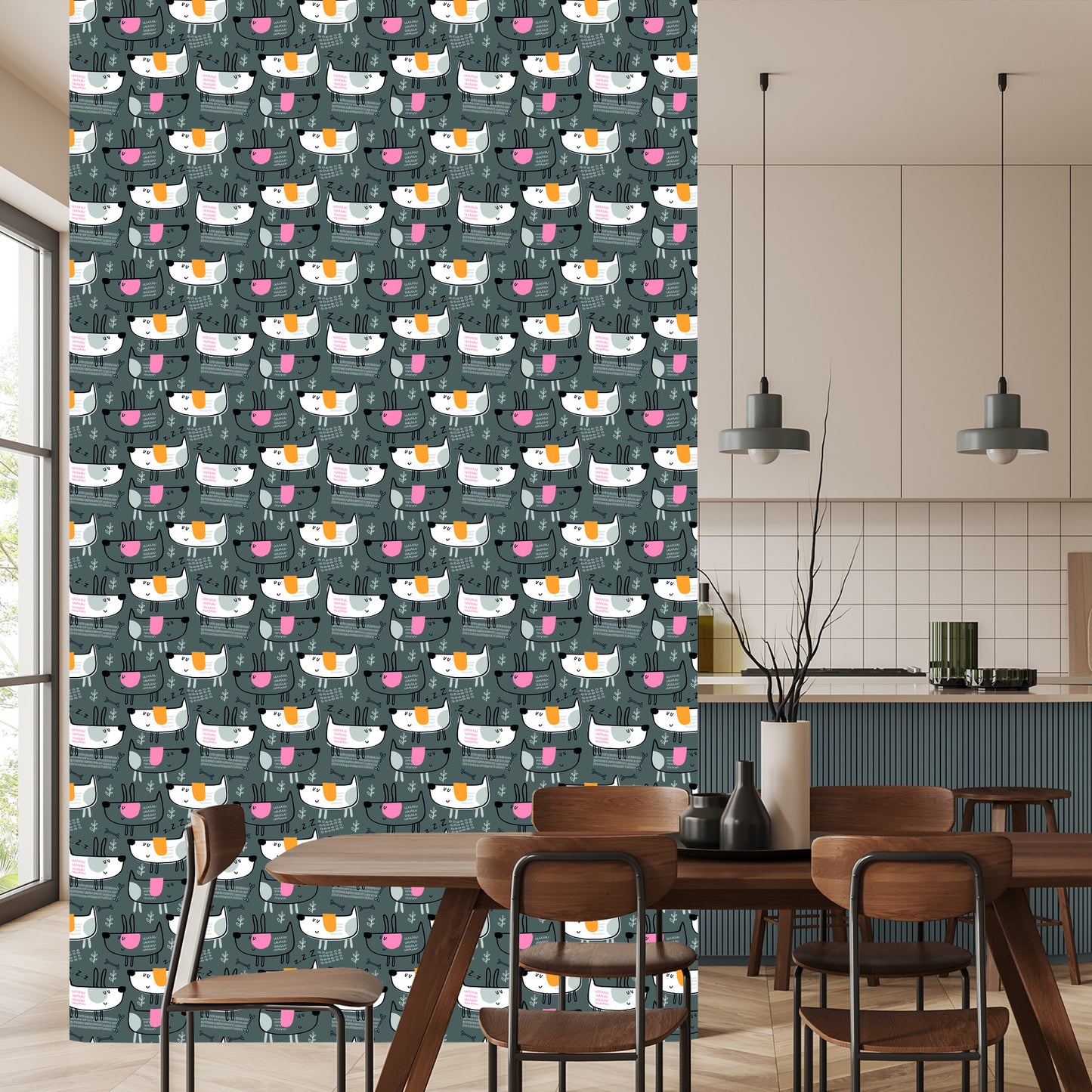 Wallpaper Dogs In Scandinavian Style Children's Room