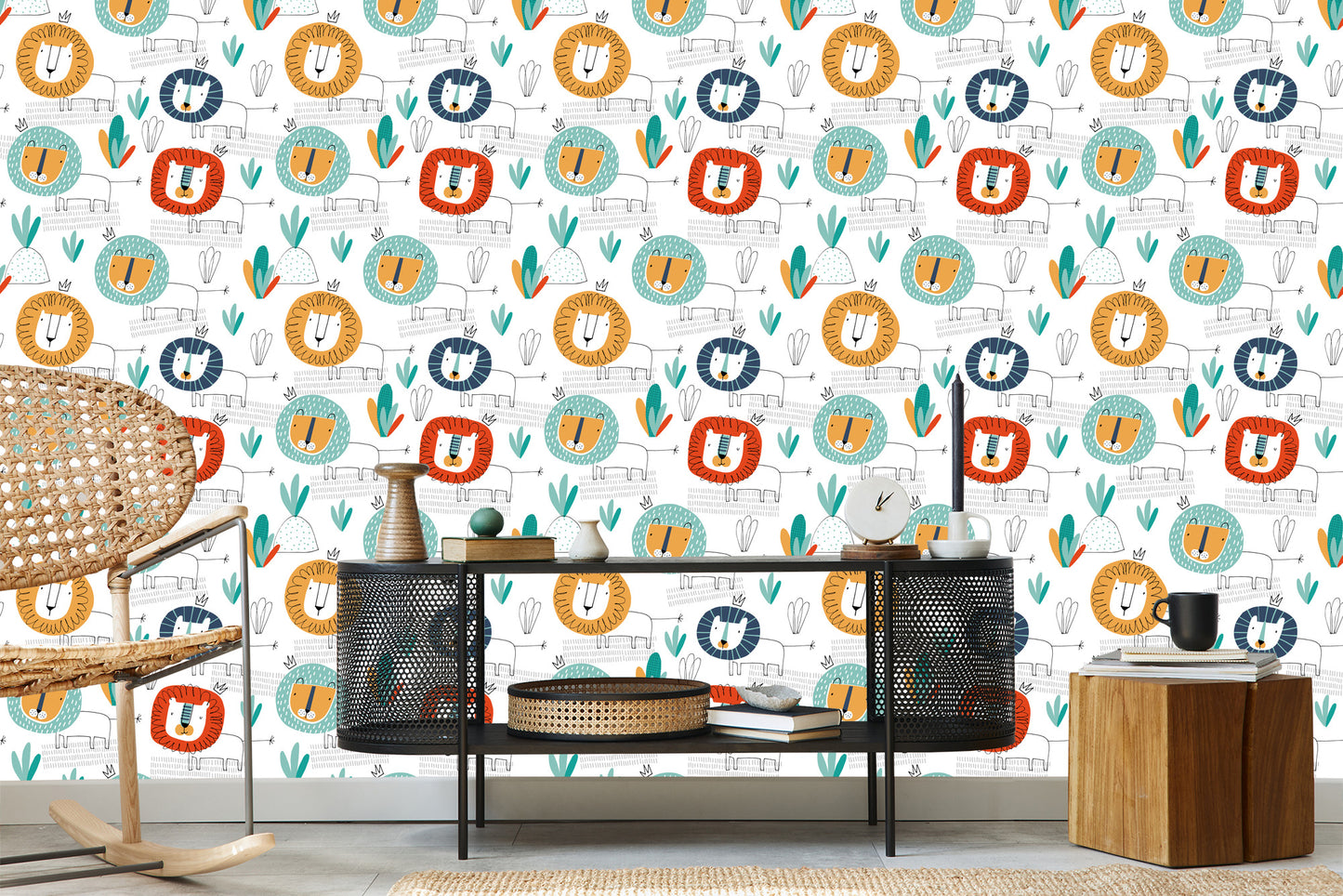 Wallpaper Lions In Scandinavian Style Children's Room