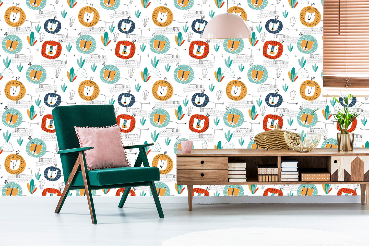Wallpaper Lions In Scandinavian Style Children's Room