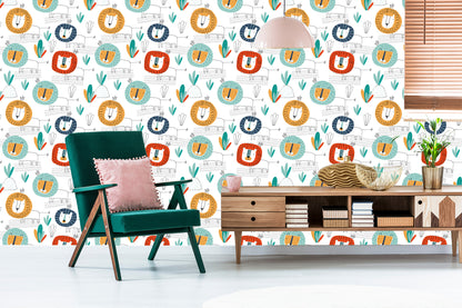 Wallpaper Lions In Scandinavian Style Children's Room