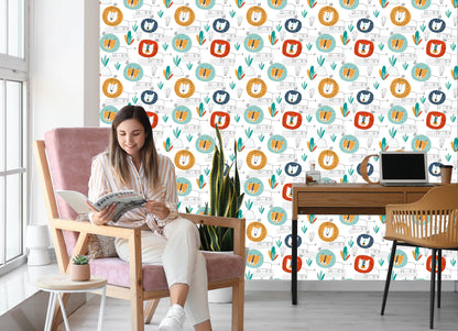 Wallpaper Lions In Scandinavian Style Children's Room