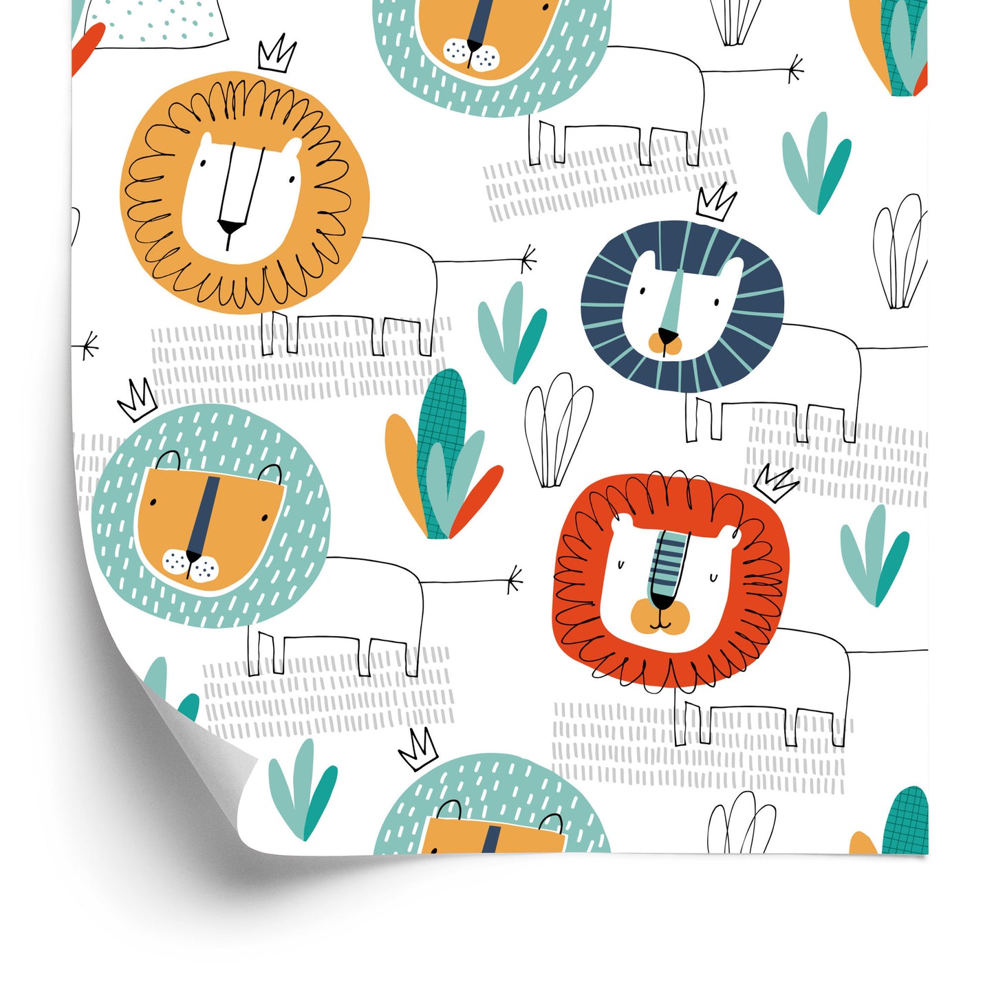 Wallpaper Lions In Scandinavian Style Children's Room