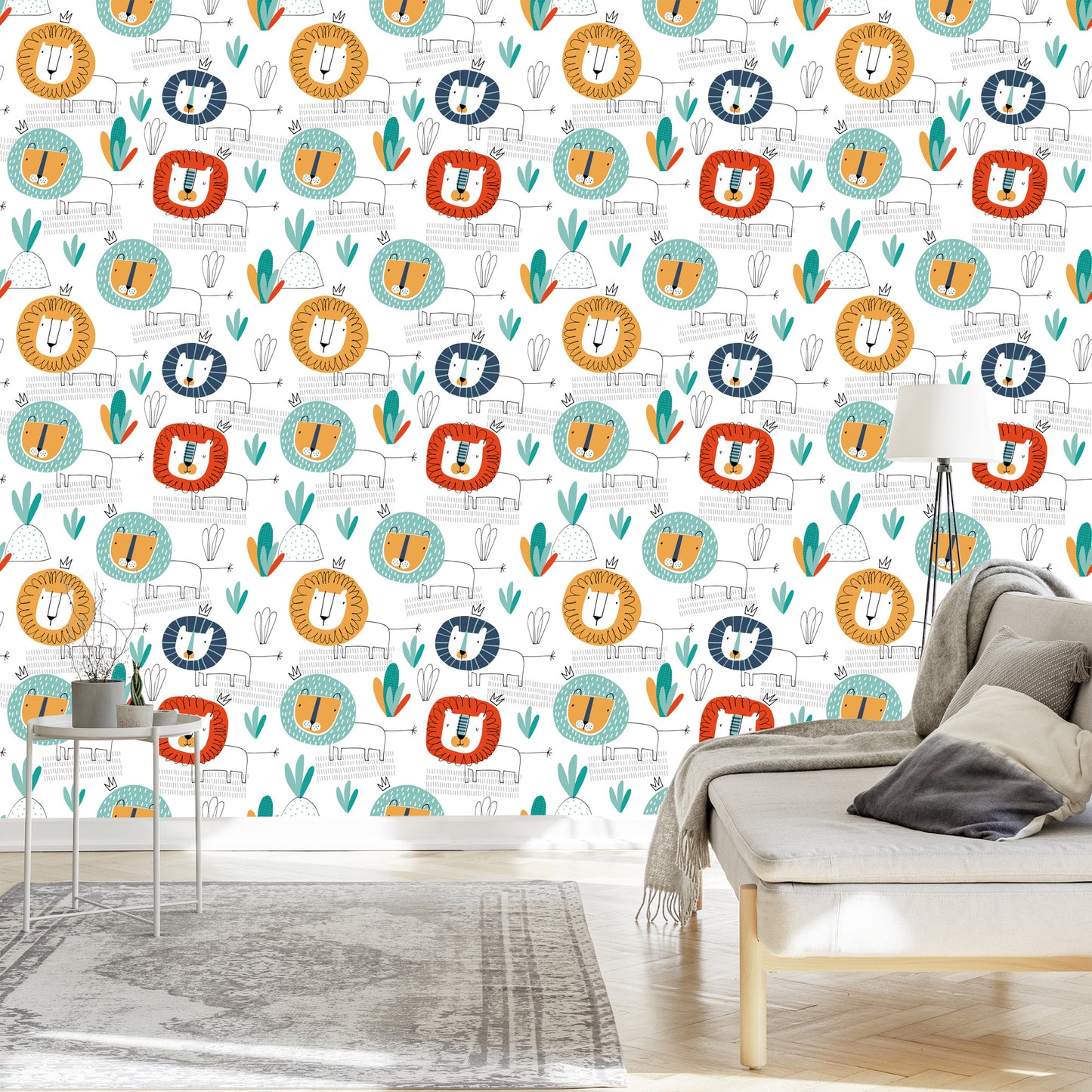 Wallpaper Lions In Scandinavian Style Children's Room