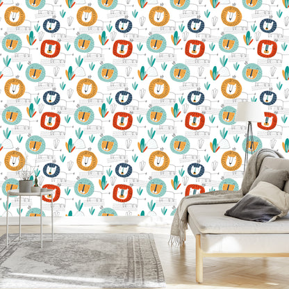 Wallpaper Lions In Scandinavian Style Children's Room