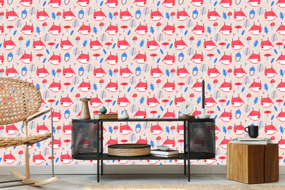 Wallpaper For Children, Fox Leaves. Scandinavian Style