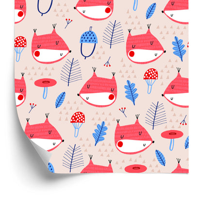 Wallpaper For Children, Fox Leaves. Scandinavian Style