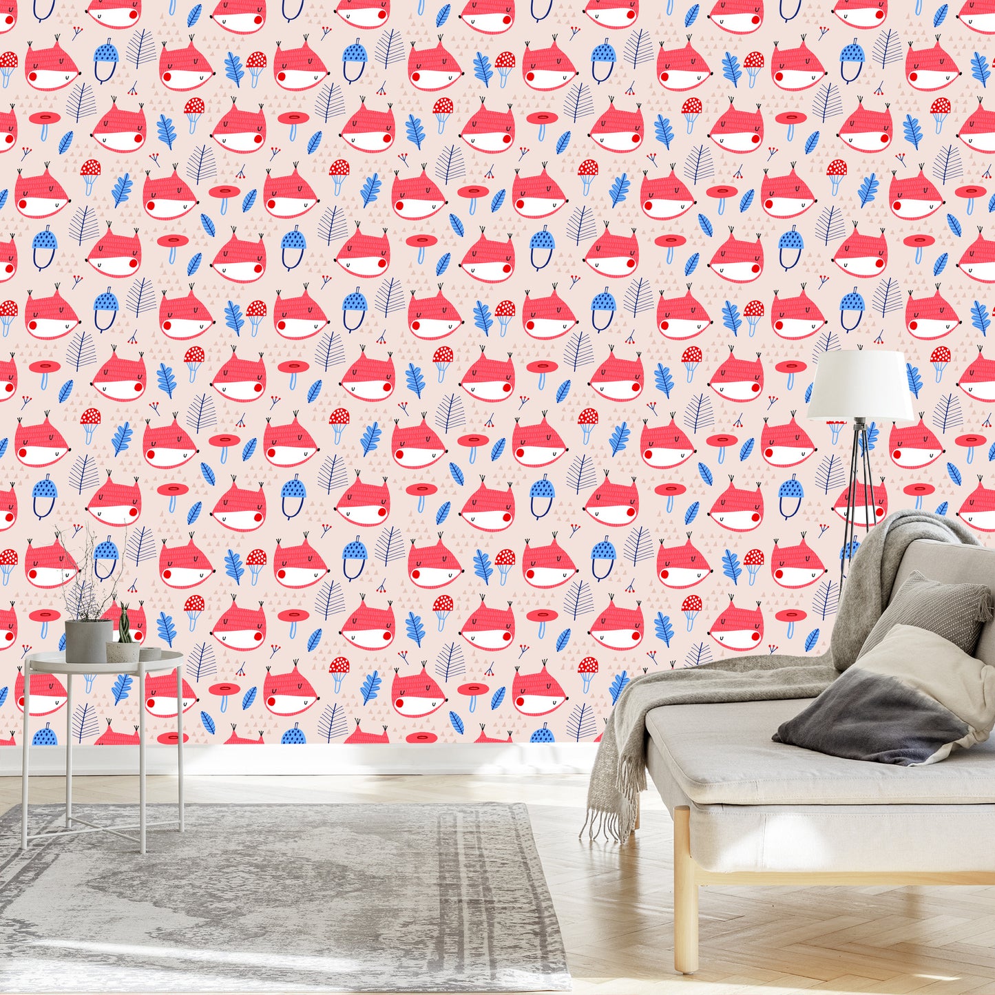 Wallpaper For Children, Fox Leaves. Scandinavian Style