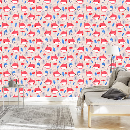 Wallpaper For Children, Fox Leaves. Scandinavian Style