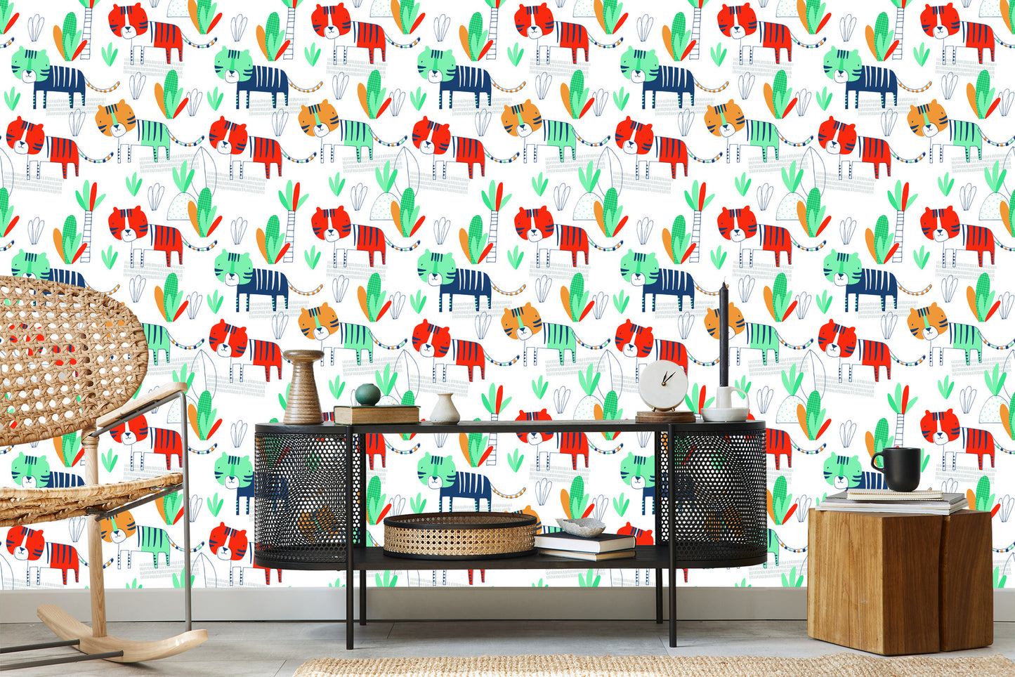 Wallpaper For Children, Cats, Plants, Scandinavian Style
