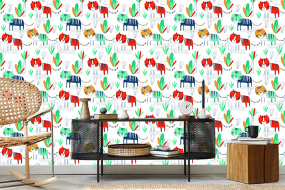 Wallpaper For Children, Cats, Plants, Scandinavian Style