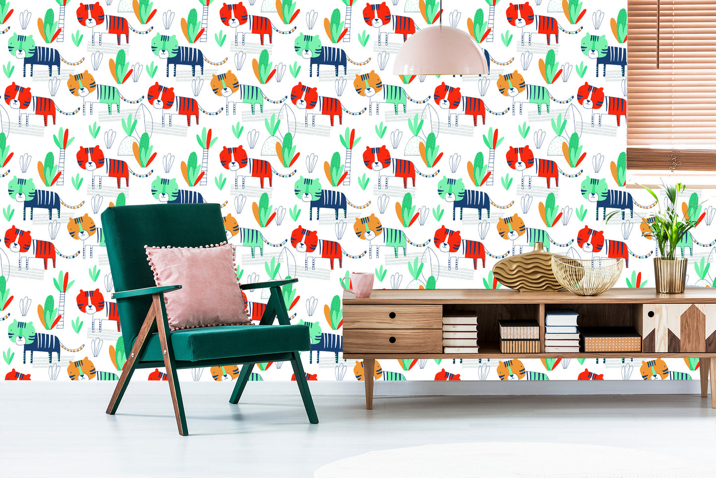 Wallpaper For Children, Cats, Plants, Scandinavian Style