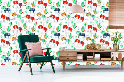 Wallpaper For Children, Cats, Plants, Scandinavian Style