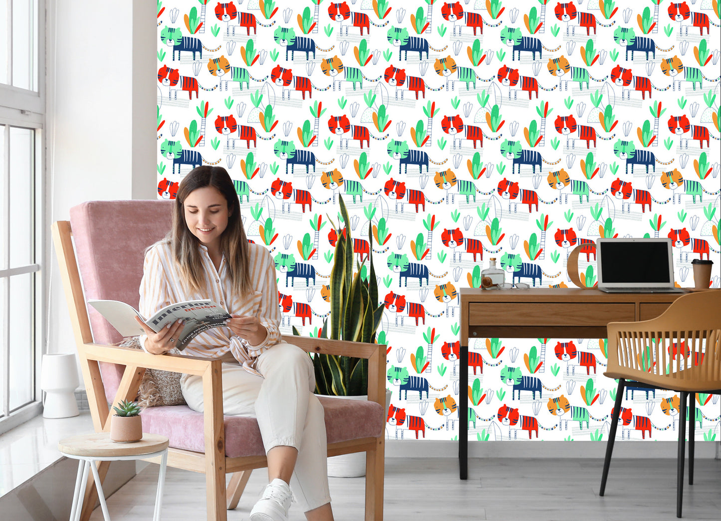 Wallpaper For Children, Cats, Plants, Scandinavian Style