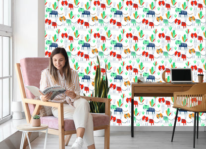 Wallpaper For Children, Cats, Plants, Scandinavian Style